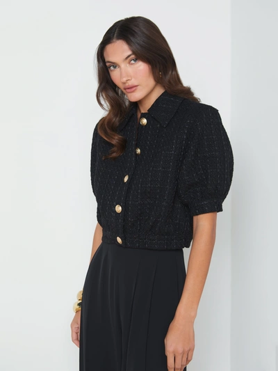 Shop L Agence Cove Cropped Tweed Jacket In Black
