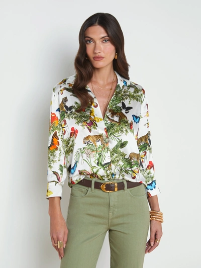 Shop L Agence Dani Silk Blouse In White Multi Butterfly Tiger Jungle