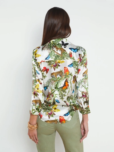 Shop L Agence Dani Silk Blouse In White Multi Butterfly Tiger Jungle