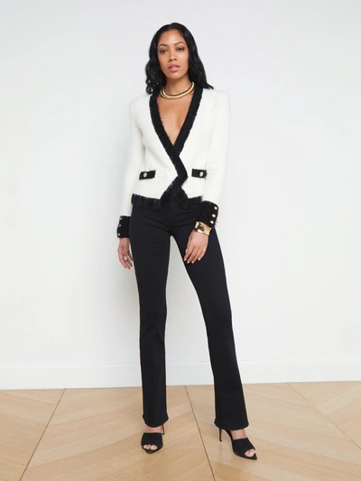 Shop L Agence Georgia Contrast Cardigan Blazer In White/black