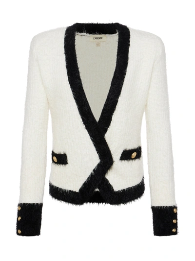 Shop L Agence Georgia Contrast Cardigan Blazer In White/black