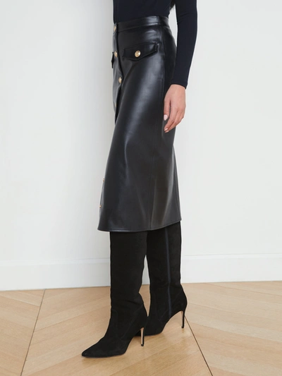 L'agence Milan Faux Leather Midi Skirt In Black