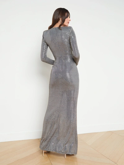 Shop L Agence Rosetta Sequin Twist-front Dress In Grey/gold