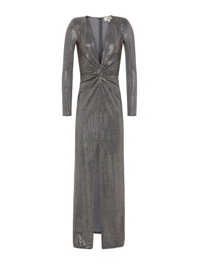 Shop L Agence Rosetta Sequin Twist-front Dress In Grey/gold