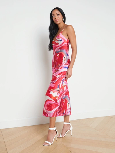 Shop L Agence Seridie Silk Slip Dress In Pink Multi Tie Dye Swirl