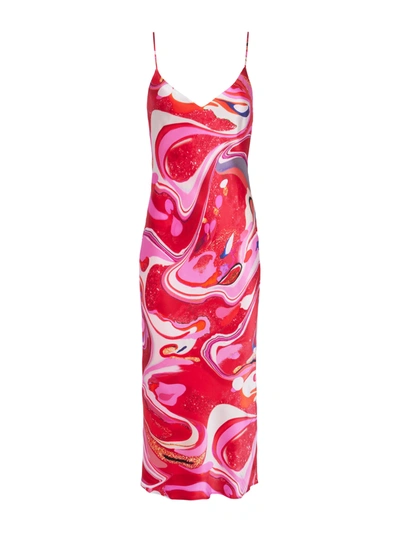 Shop L Agence Seridie Silk Slip Dress In Pink Multi Tie Dye Swirl