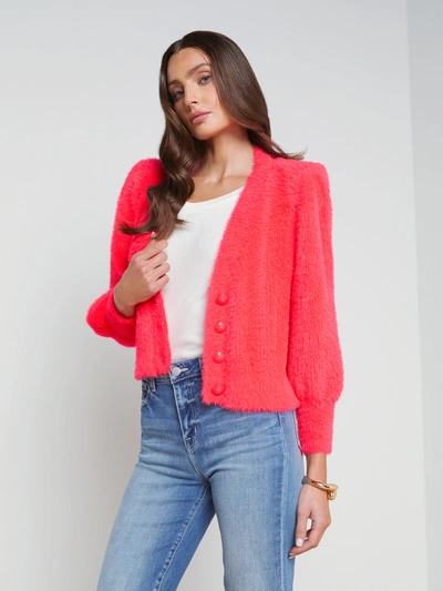 Shop L Agence Talulla Cardigan In Neon Coral