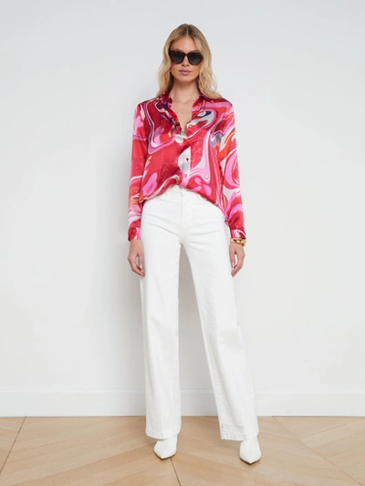 Shop L Agence Tyler Silk Blouse In Pink Multi Tie Dye Swirl