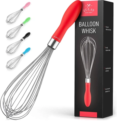 Shop Zulay Kitchen Balloon Stainless Steel Whisk With Soft Silicone Handle (12 Inch) In Red