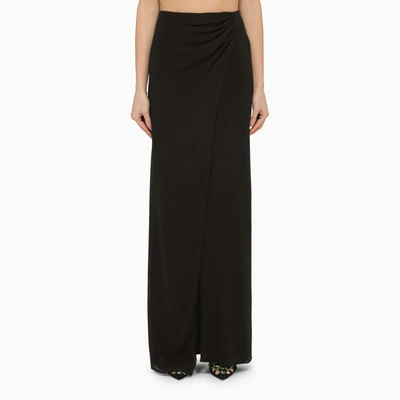 Shop The Andamane | Black Silk Long Skirt With Drape