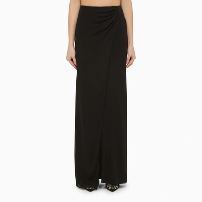 The Andamane Black Silk Long Skirt With Drape Women In Black