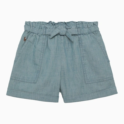 Shop Polo Ralph Lauren Light Blue Cotton Shorts With Logo
