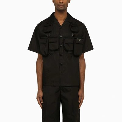 Shop Prada Black Re-nylon Short-sleeved Shirt In Brown
