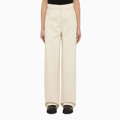 Shop Max Mara Ivory Cotton Wide Trousers In White