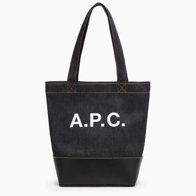 Shop Apc Axel Navy Blue Small Cotton Tote Bag With Logo
