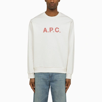 Shop Apc A.p.c. Logoed White/red Crewneck Sweatshirt