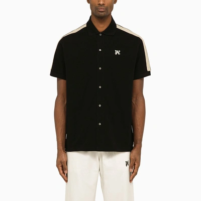 Shop Palm Angels Black Short-sleeved Polo Shirt With Monogram