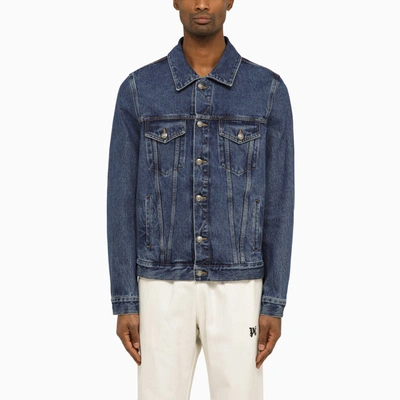 Shop Palm Angels Blue Denim Jacket With Monogram In Light Blue