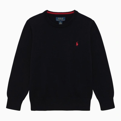 Shop Polo Ralph Lauren Navy Blue Cotton Crew-neck Sweater