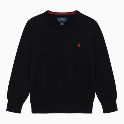 Polo Ralph Lauren Navy Blue Cotton Crew-neck Sweater In Blue