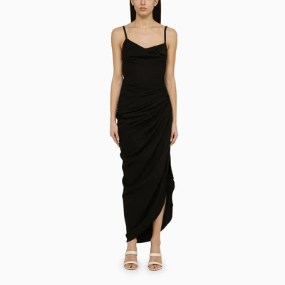 Shop Jacquemus Saudade Black Viscose Long Dress
