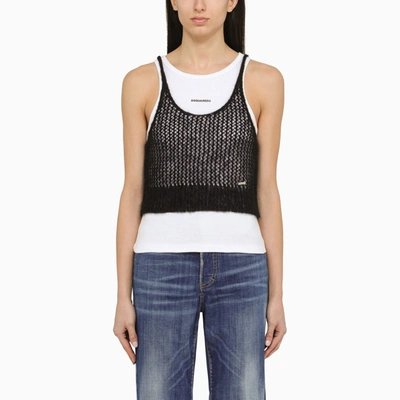 Shop Dsquared2 Black Perforated Mohair Blend Top
