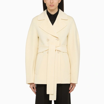 Shop Sportmax Short Double-breasted Vanilla Wool And Cashmere Coat In Pink