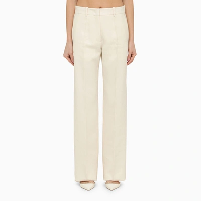 Shop Valentino Ivory Straight Trousers In Wool And Silk In White