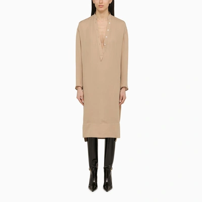 Shop Khaite Brom Beige Silk Midi Dress