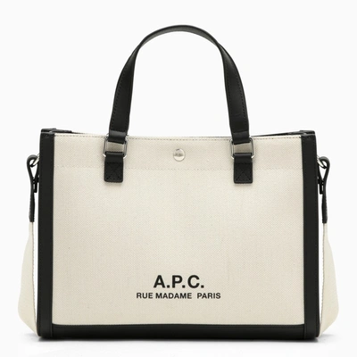 Shop Apc Camille 2.0 White/black Cotton And Linen Tote Shopper Bag