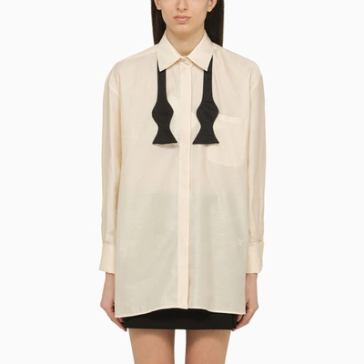 Shop Max Mara Ivory Cotton Oversize Shirt With Bow Tie In White