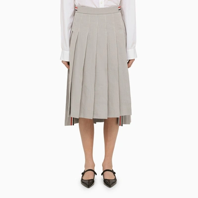 Shop Thom Browne Grey Cotton Pleated Midi Skirt
