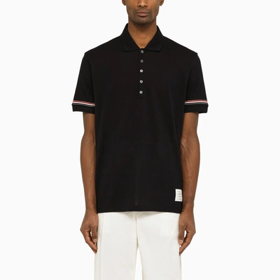 Shop Thom Browne Short-sleeved Navy Polo Shirt With Patch In Blue