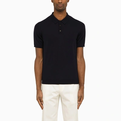 Shop Roberto Collina | Navy Blue Cotton Short-sleeved Polo