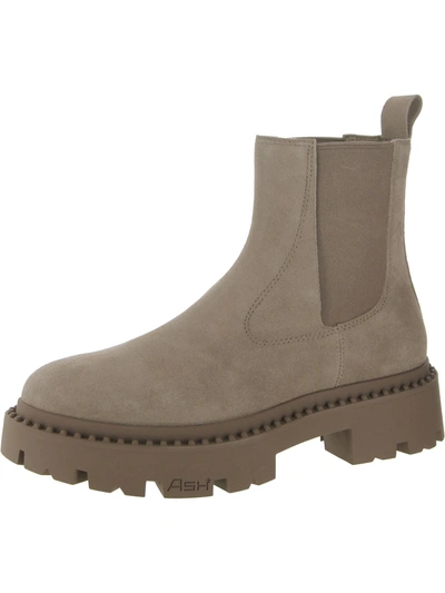 Shop Ash Genesis Womens Leather Lugged Sole Chelsea Boots In Beige