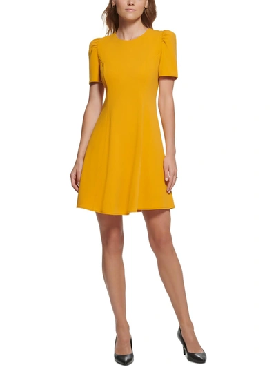 Shop Karl Lagerfeld Womens Puff Sleeve Mini Wear To Work Dress In Yellow