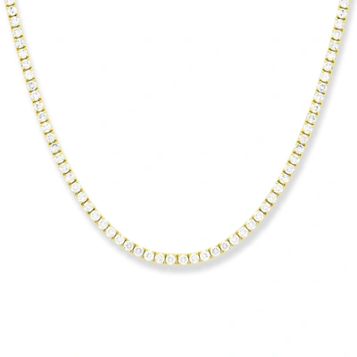 Diana M. 14 Kt Yellow Gold, 17" 4 Prong Diamond Tennis Necklace Featuring 9.00 Cts Tw Round Diamonds In Yellow