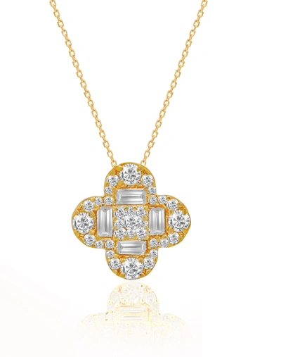 Diana M. 14 Kt Yellow Gold Diamond Pendant With Clover-shaped Design Adorned With 0.70 Cts Tw Diamonds In Yellow