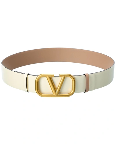 Shop Valentino Vlogo 40mm Reversible Leather Belt In Yellow