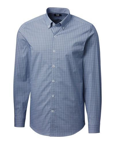 Shop Cutter & Buck Men's Soar Windowpane Check Tailored Fit Shirt In Blue