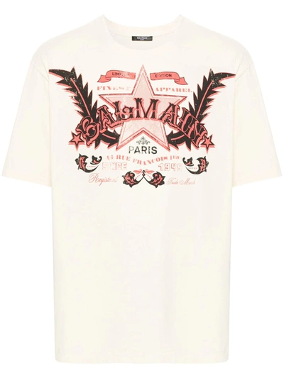 Shop Balmain Cotton T-shirt With Western Print In Multicolour