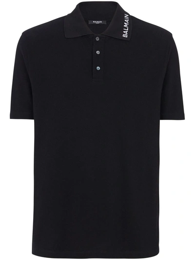 Shop Balmain Polo Shirt With Embroidery In Black