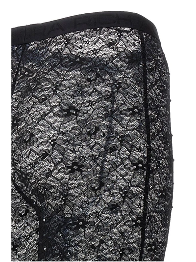 Shop Alessandra Rich Rhinestone Lace Leggings In Black