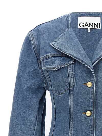 Shop Ganni Denim Blazer In Blue