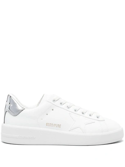 Shop Golden Goose Purestar Faux-leather Sneakers In White/silver