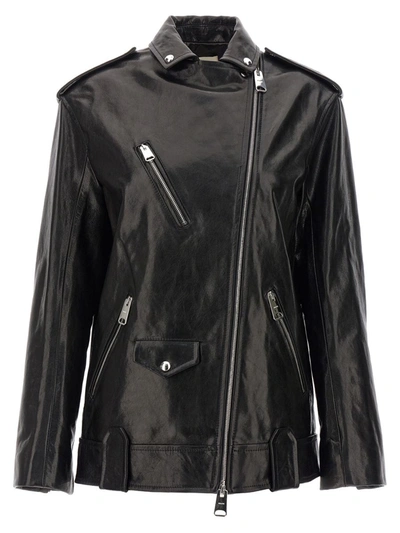 Shop Khaite 'hanson' Leather Biker Jacket In Black
