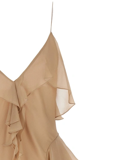 Khaite Piet Cascading-ruffle Sleeveless Tunic Top In Beige