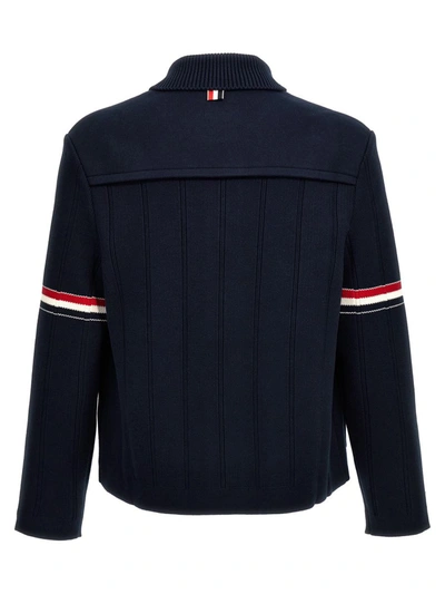 Shop Thom Browne 'double Face Shawl Collar' Cardigan In Blue