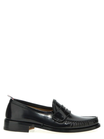 Shop Thom Browne 'pleated Varsity' Loafers In Black