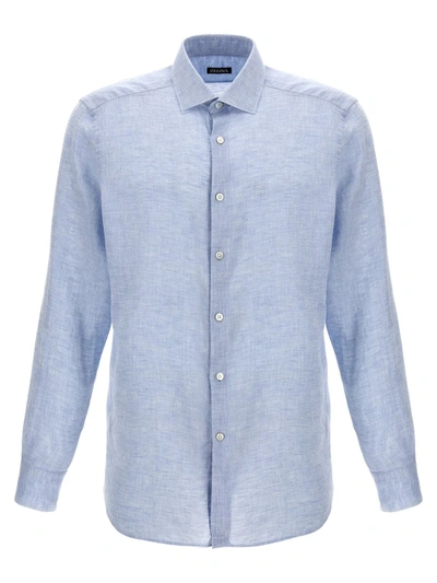 Shop Zegna Linen Shirt In Blue